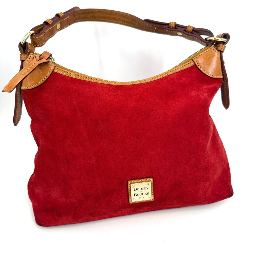 Dooney & Bourke Bag Red Suede Hobo Shoulder Purse Leather Y2k Classic Old Money